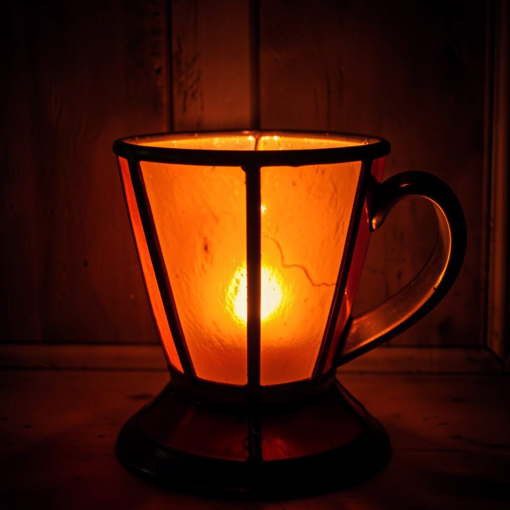 A warm, softly lit close-up of a steaming mug of hot cocoa with whipped cream, rich brown and cream tones, cozy and comforting mood